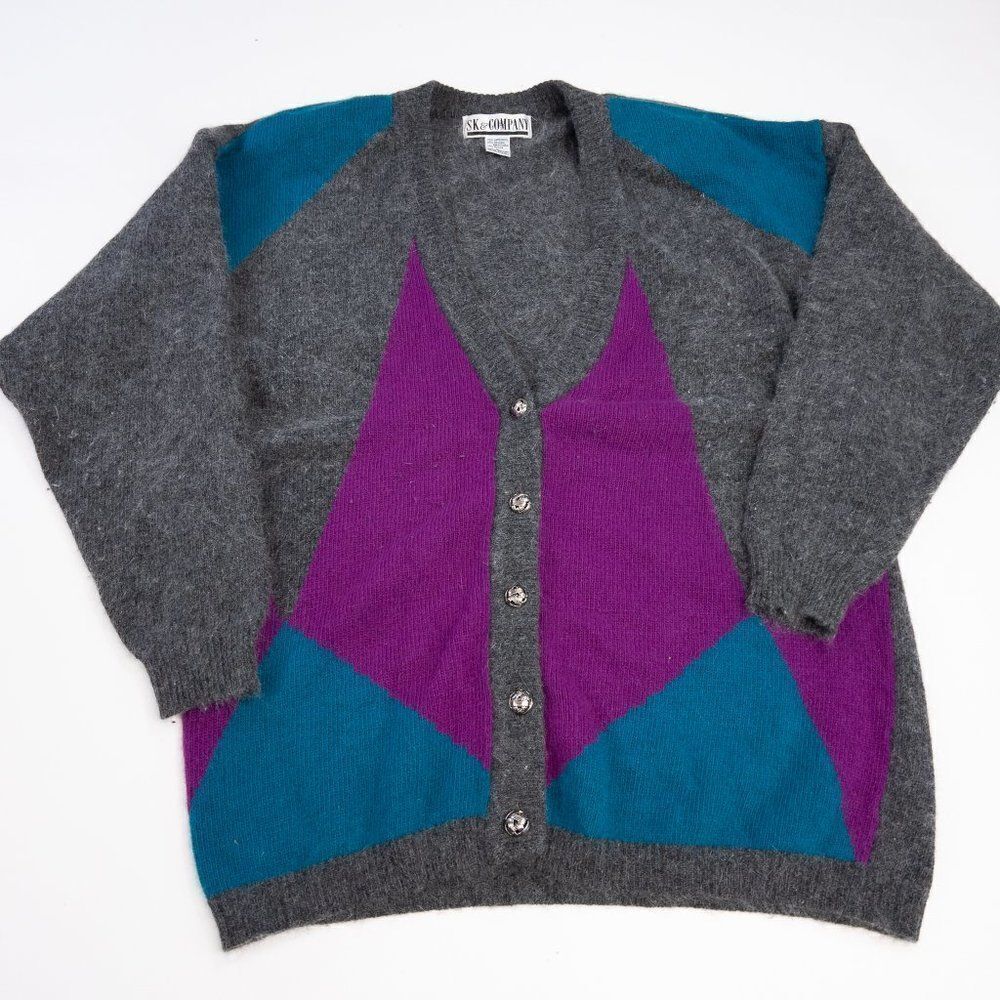 Vintage SK & Company Cardigan Sweater Lambswool Angora Rabbits Hair Womens Large